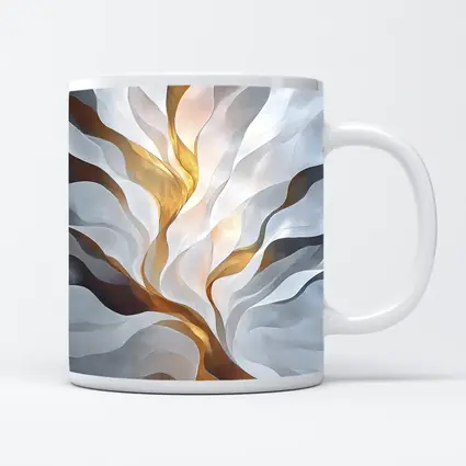 Abstract White Gold Flowing Waves Art