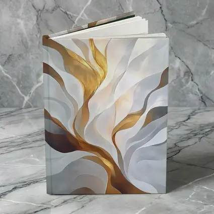 Abstract White Gold Flowing Waves Art