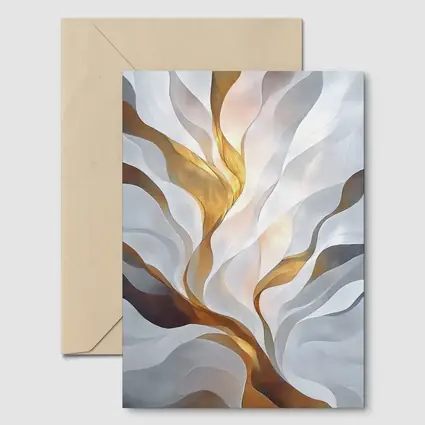 Abstract White Gold Flowing Waves Art