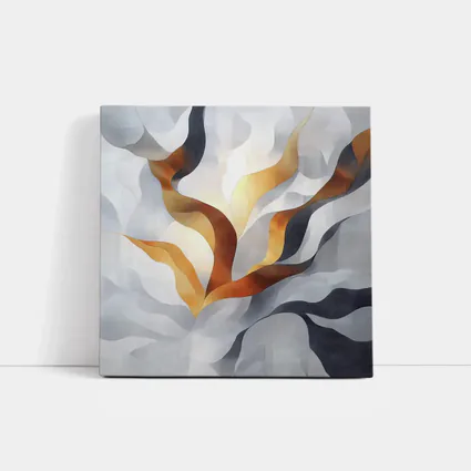 Abstract Gray Gold Flowing Ribbon Wave Art