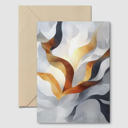 Abstract Gray Gold Flowing Ribbon Wave Art