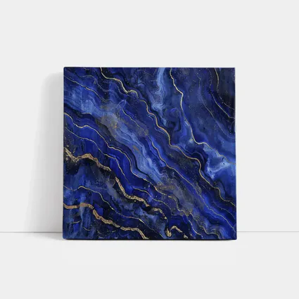 Deep Blue Marble Abstract Gold Veins Art