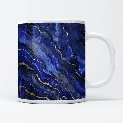 Deep Blue Marble Abstract Gold Veins Art