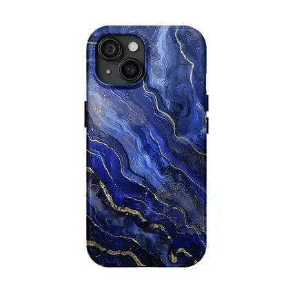 Deep Blue Marble Abstract Gold Veins Art