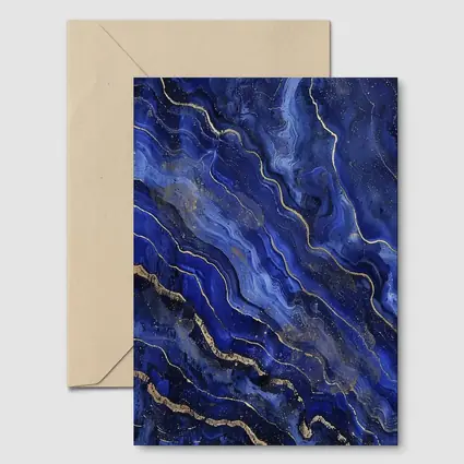 Deep Blue Marble Abstract Gold Veins Art