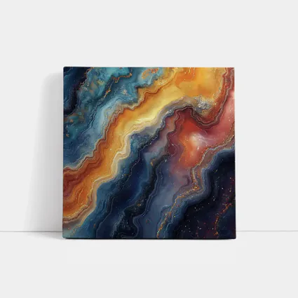 Abstract Marble Swirl Blue Orange Gold
