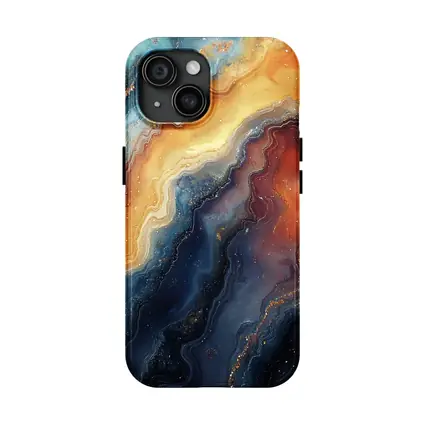 Abstract Marble Swirl Blue Orange Gold