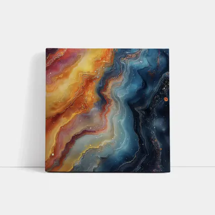 Abstract Fluid Art Galaxy Marble Blue Orange