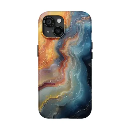 Abstract Fluid Art Galaxy Marble Blue Orange