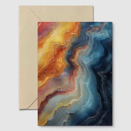 Abstract Fluid Art Galaxy Marble Blue Orange
