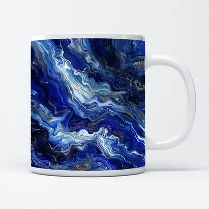 Blue Marble Abstract Flow Gold Accents