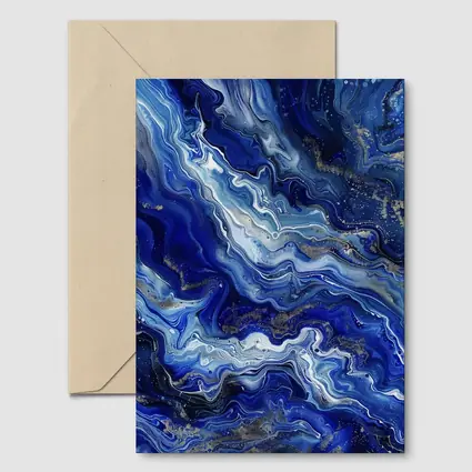 Blue Marble Abstract Flow Gold Accents