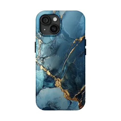 Blue Gold Marble Abstract Art Print