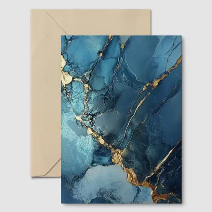 Blue Gold Marble Abstract Art Print