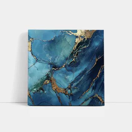Blue Gold Marble Abstract Art Print