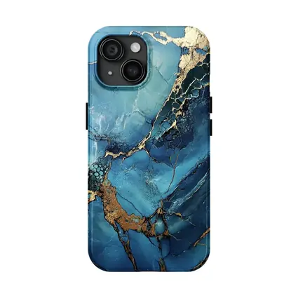 Blue Gold Marble Abstract Art Print