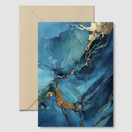 Blue Gold Marble Abstract Art Print