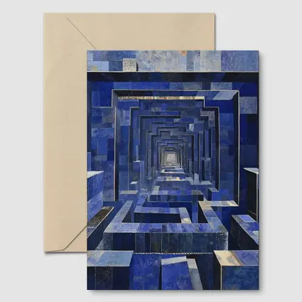 Blue Geometric Tunnel Abstract Cubist Architecture