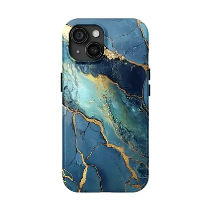 Blue Gold Marble Abstract Art Print