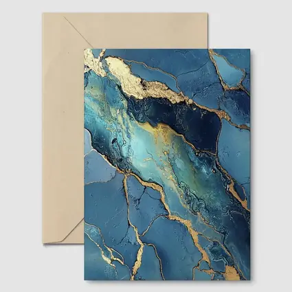 Blue Gold Marble Abstract Art Print