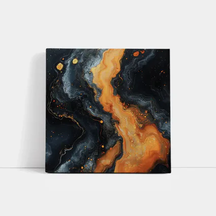 Dark Marble Abstract Orange Gold Fluid Art