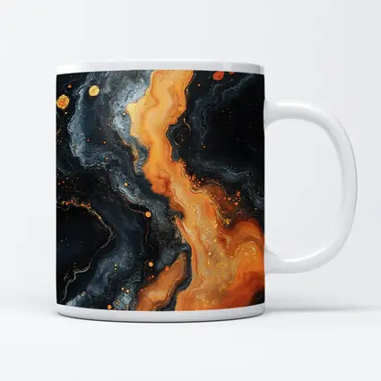 Dark Marble Abstract Orange Gold Fluid Art