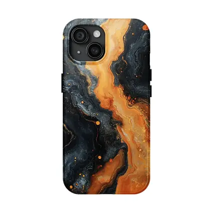 Dark Marble Abstract Orange Gold Fluid Art