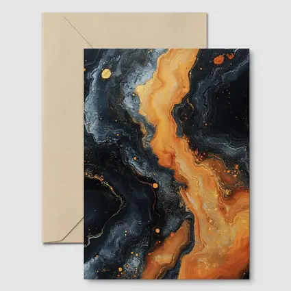 Dark Marble Abstract Orange Gold Fluid Art
