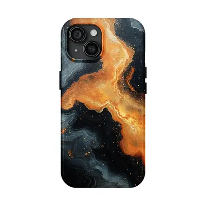 Dark Orange Gold Marble Abstract Fluid Art