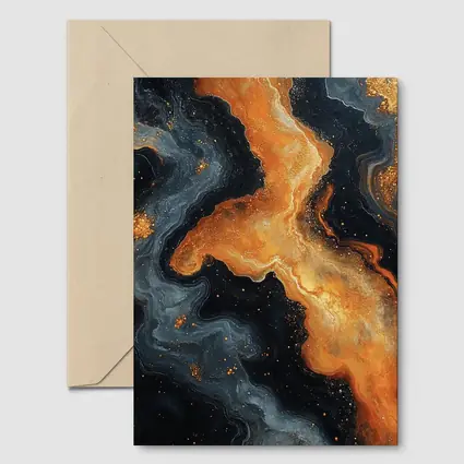 Dark Orange Gold Marble Abstract Fluid Art