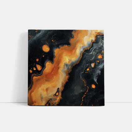Black Orange Abstract Fluid Art Painting