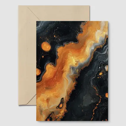 Black Orange Abstract Fluid Art Painting