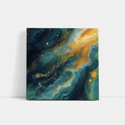 Teal Gold Abstract Marble Fluid Art