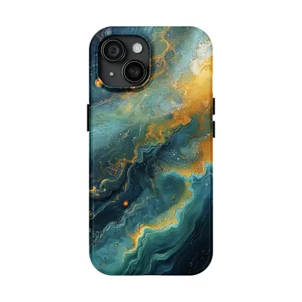 Teal Gold Abstract Marble Fluid Art