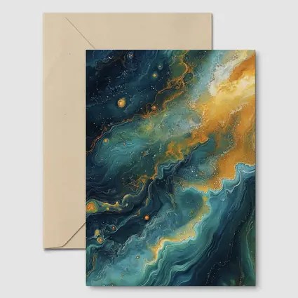 Teal Gold Abstract Marble Fluid Art