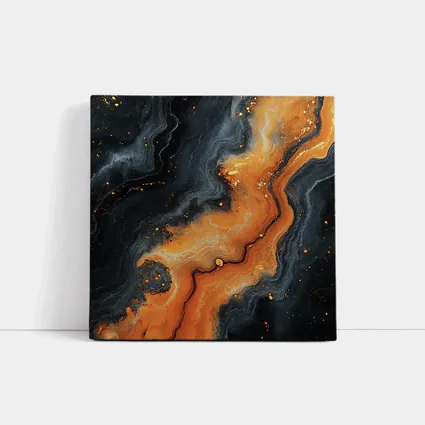 Dark Black Orange Marble Abstract Fluid Art
