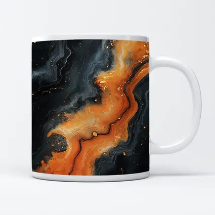 Dark Black Orange Marble Abstract Fluid Art