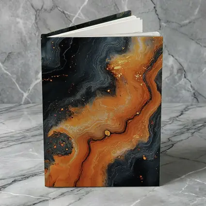 Dark Black Orange Marble Abstract Fluid Art
