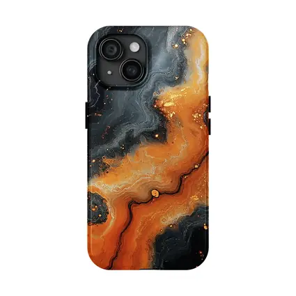 Dark Black Orange Marble Abstract Fluid Art