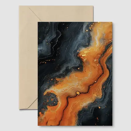 Dark Black Orange Marble Abstract Fluid Art