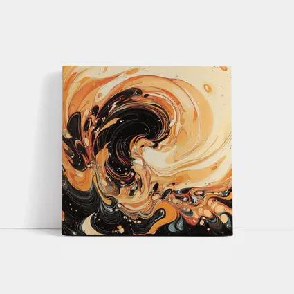Swirling Orange Black Abstract Fluid Art
