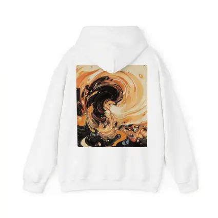 Swirling Orange Black Abstract Fluid Art