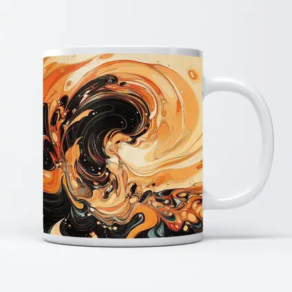Swirling Orange Black Abstract Fluid Art