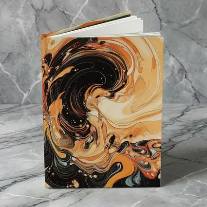 Swirling Orange Black Abstract Fluid Art