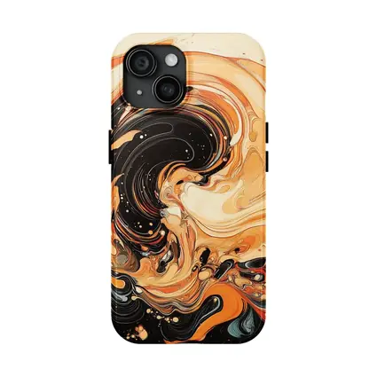 Swirling Orange Black Abstract Fluid Art