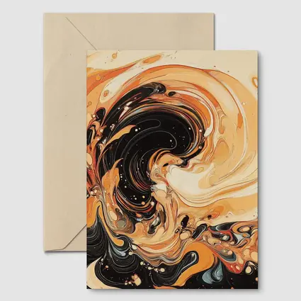 Swirling Orange Black Abstract Fluid Art