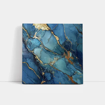 Blue Marble Gold Vein Abstract Art