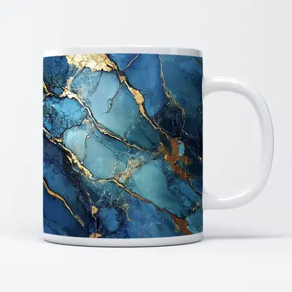 Blue Marble Gold Vein Abstract Art