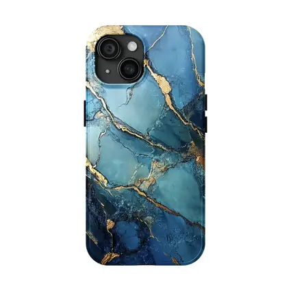 Blue Marble Gold Vein Abstract Art