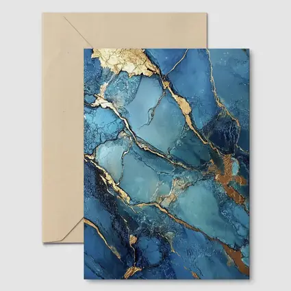 Blue Marble Gold Vein Abstract Art